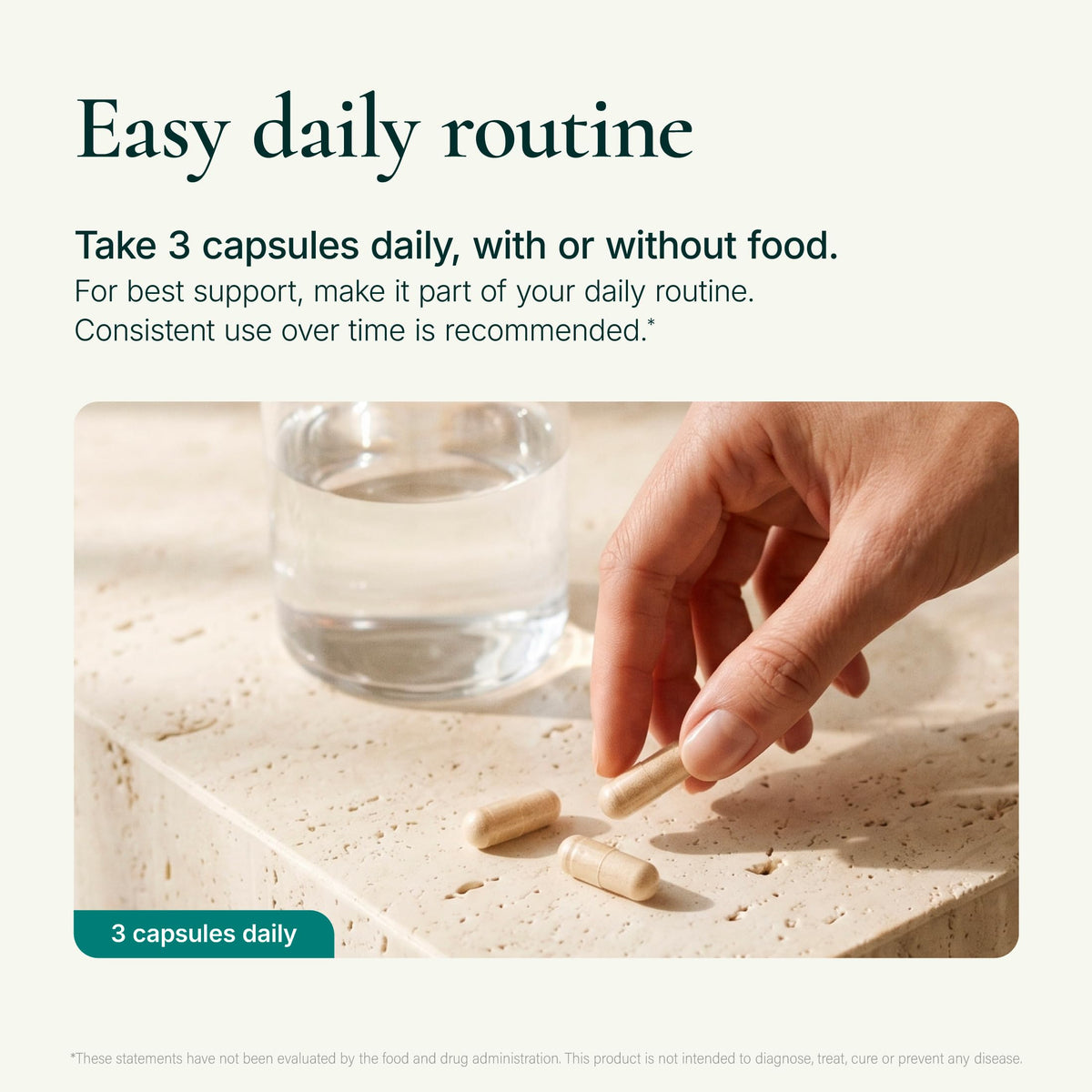Noophoric three capsules daily dose image reinforces simple routine.