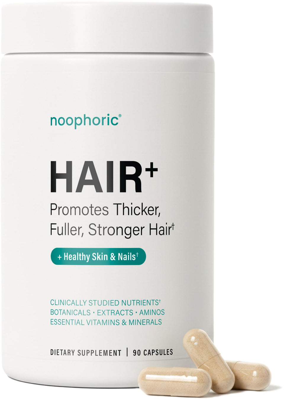 Noophoric hair growth vitamins bottle showing label for healthier-looking hair.