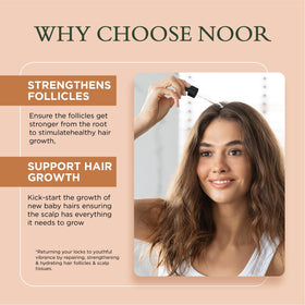 NOOR HAIR Growth Serum texture closeup shows lightweight, non-greasy finish
