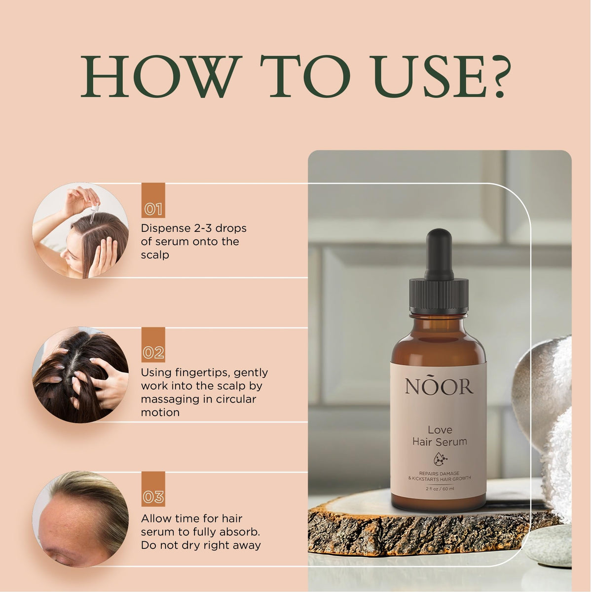 NOOR HAIR Growth Serum ingredients olives highlight natural nourishment for hair