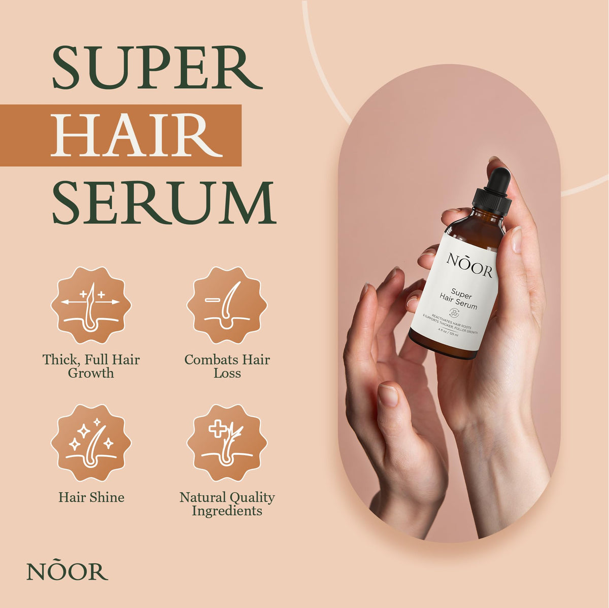 NOOR HAIR serum pour-cap demonstrates smooth texture for controlled dosing and frizz control