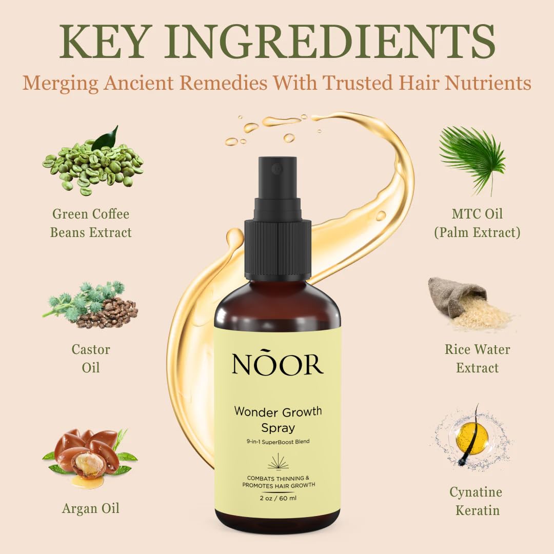 NOOR HAIR Wonder Growth Spray after washing for daily scalp refresh.