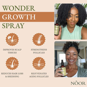 NOOR HAIR Wonder Growth Spray applied to scalp to support circulation and hair growth.