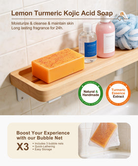 NOOROLA Soap with natural lemon turmeric scent close-up for refreshing wash experience