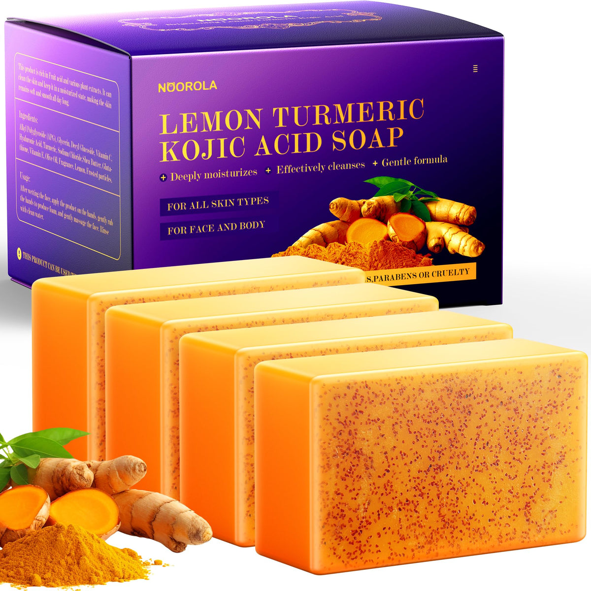 NOOROLA Lemon Turmeric Kojic Soap bar close-up for gentle all-skin cleansing