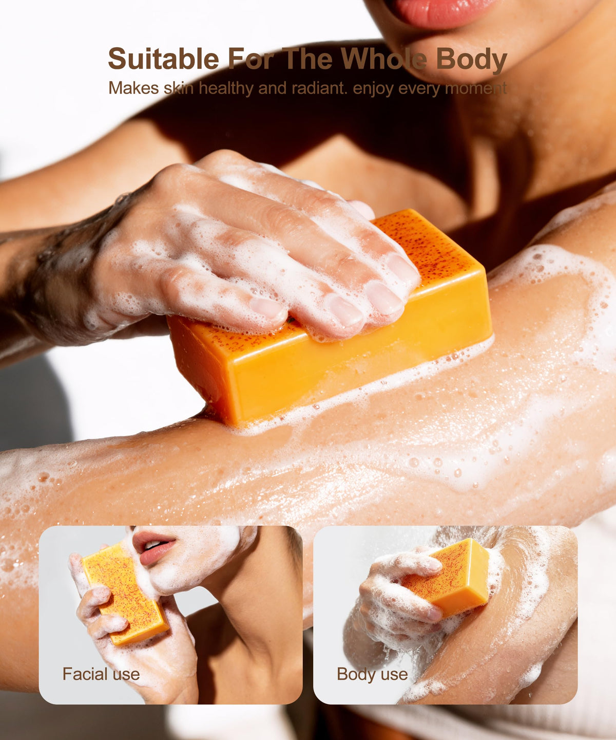 NOOROLA Lemon Turmeric Kojic Soap lather shot for face and body cleansing
