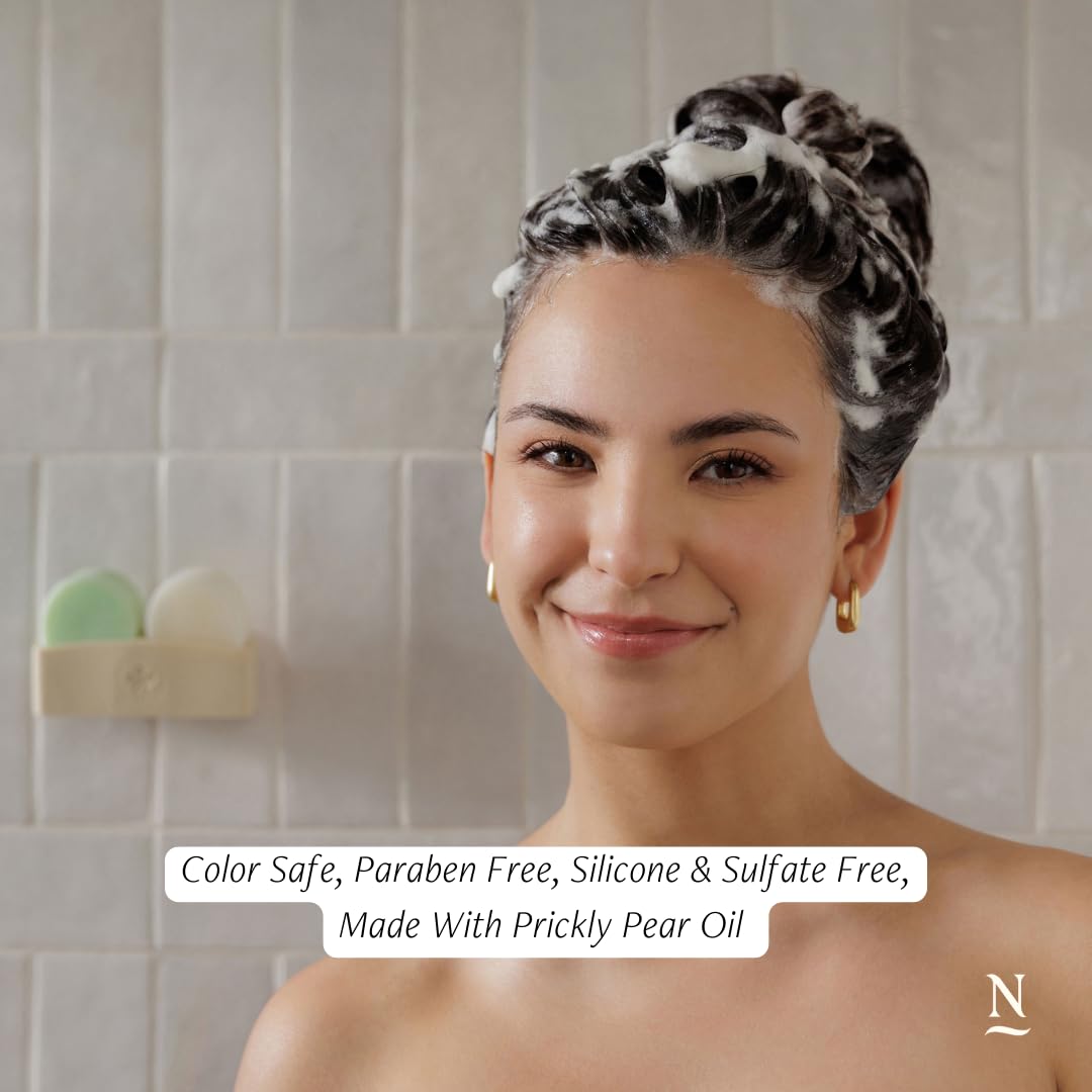 Nopalera Balance Shampoo Bar with prickly pear oil soothing scalp and hydrating hair.