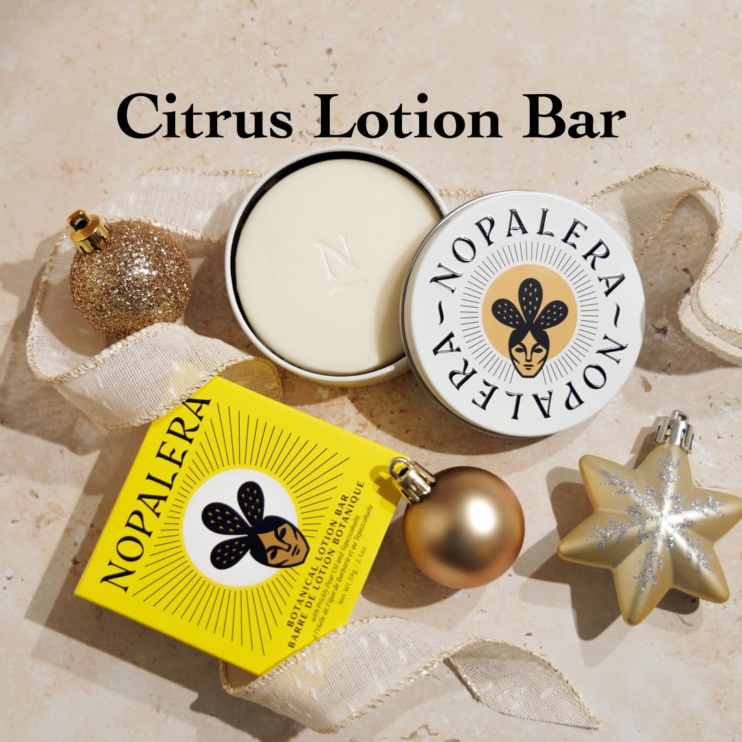 Nopalera Botanical Bar travel-ready size on bathroom shelf for daily use.