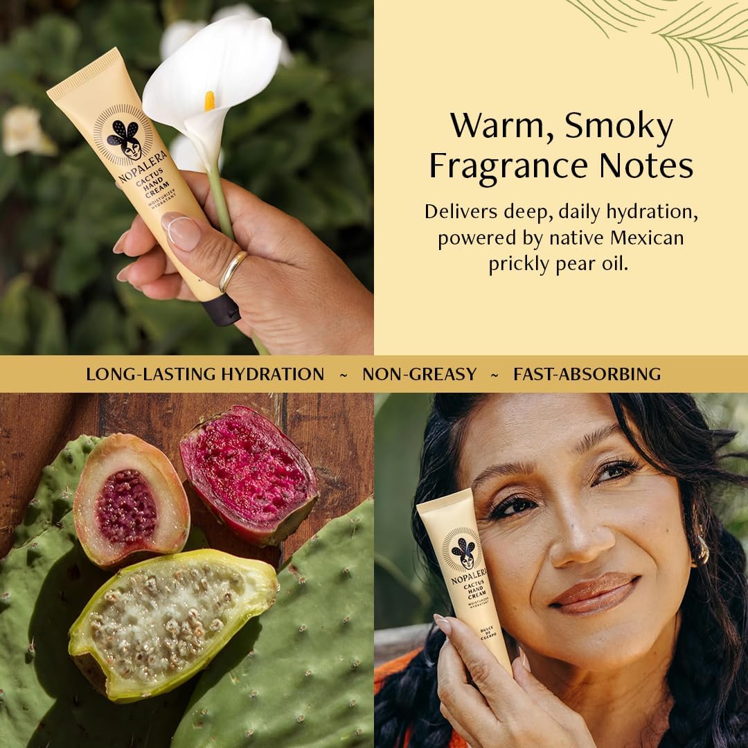 Nopalera Cactus Hand Cream texture swirl showing fast-absorbing hydration.