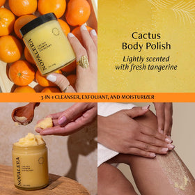 Close-up texture shows gentle scrub from Nopalera Mandarina Exfoliant