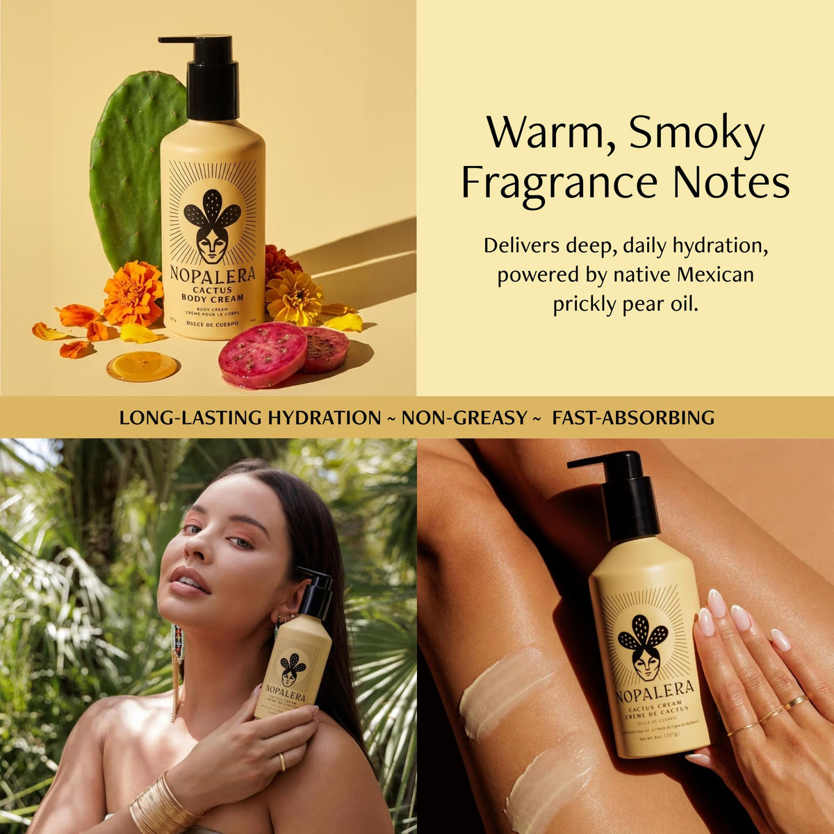 Nopalera prickly pear oil bottle highlights nourishing skin.