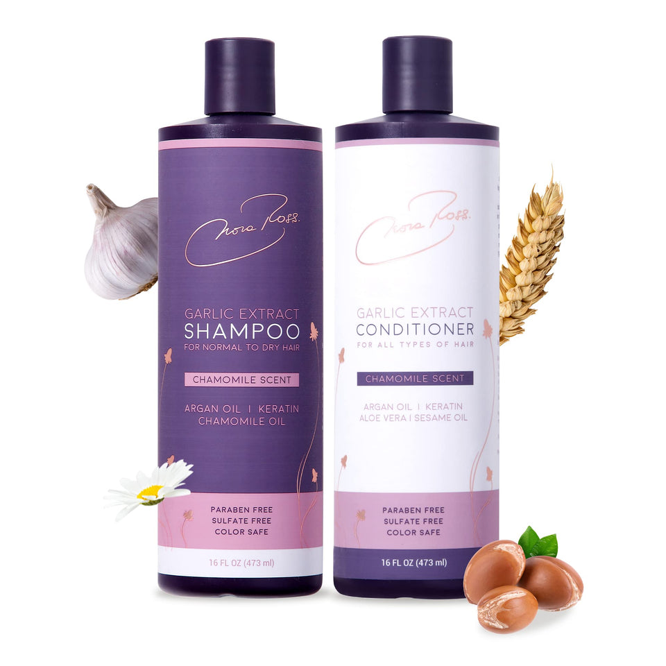 Nora Ross Garlic Extract Daily Shampoo bottle for nourished scalp and smoother hair.