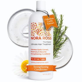 Nora Ross Garlic Extract Strengthening Conditioner bottle front highlighting lightweight hydration