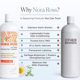 Nora Ross conditioner on shiny hair showing natural gloss and softness