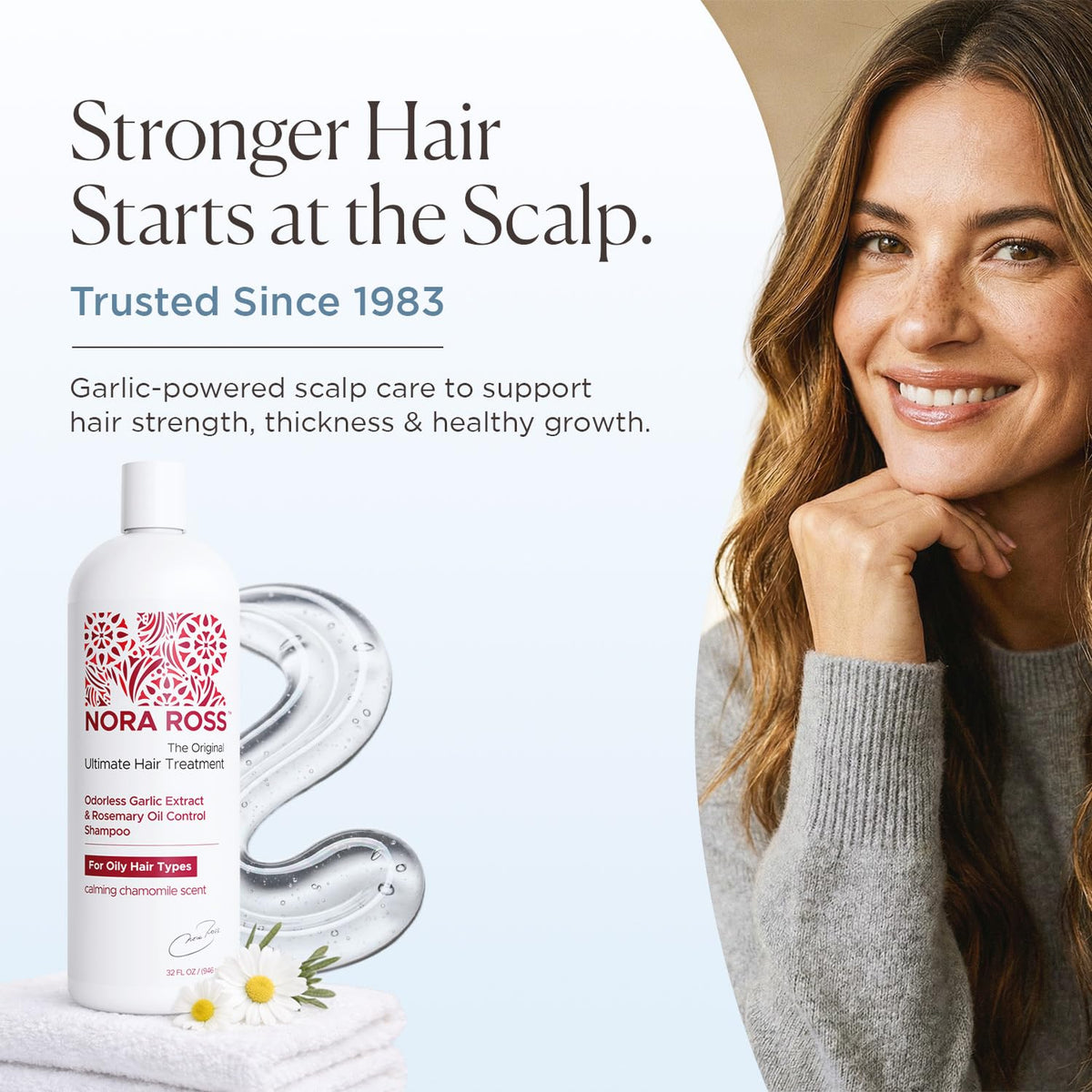 Nora Ross shampoo lather demonstrates gentle cleansing for fine hair