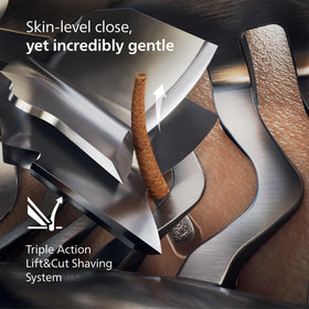 Norelco i9000 360° rotating blades cut hair in any direction.