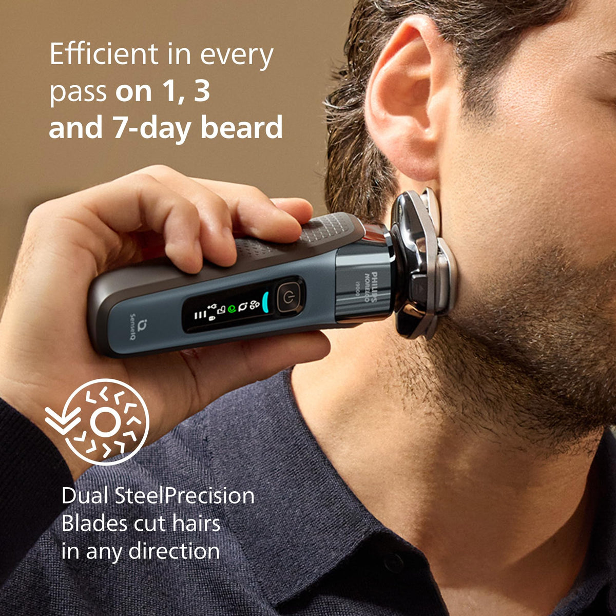 Norelco i9000 flexible heads adapt to facial contours.