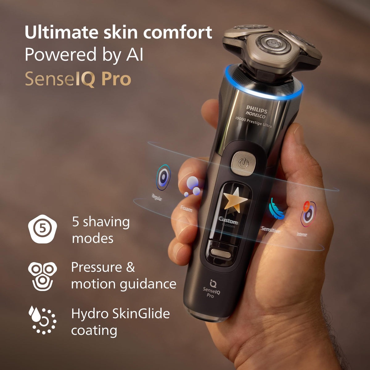 Philips Norelco i9000 Prestige Bluetooth app display enables personalized shave settings