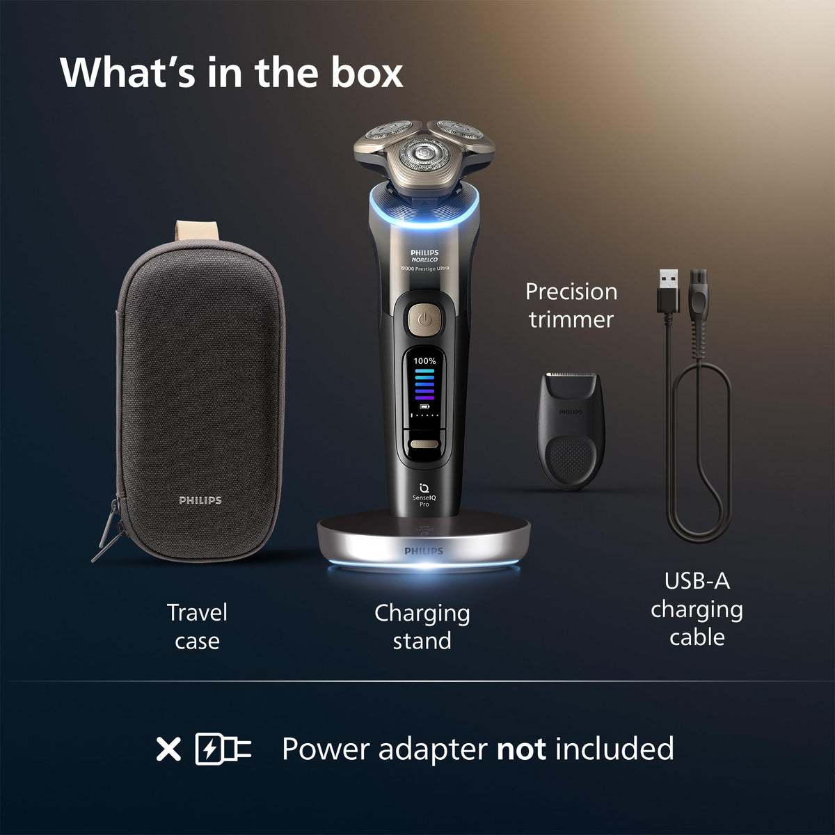 Philips Norelco i9000 Prestige luxury black gradient design for premium aesthetics and grip
