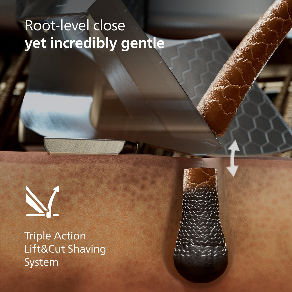 Philips Norelco i9000 Prestige triple lift and cut demonstrates root-level shaving