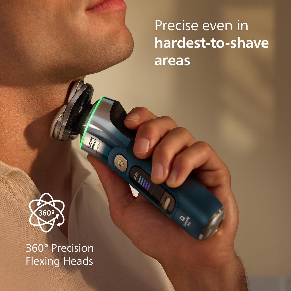 Norelco i9000 Prestige Ultra DeepClean brush cleanses and preps skin.