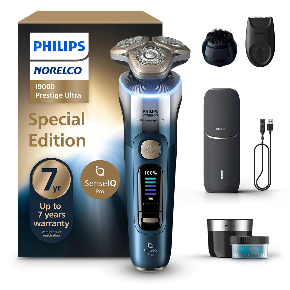 Norelco i9000 Prestige Ultra shaver close-up for premium daily grooming.