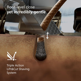 Norelco i9000 Prestige Ultra Lift & Cut system near jawline.