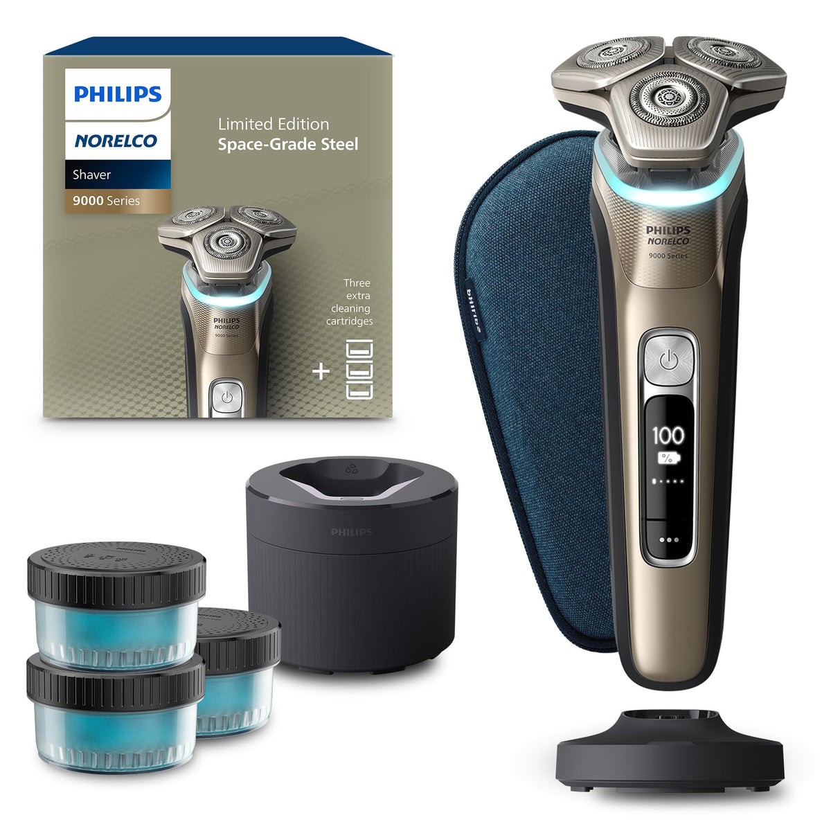Norelco Shaver Series 9000 Space Grade Edition front view for precise, skin-friendly shaving.