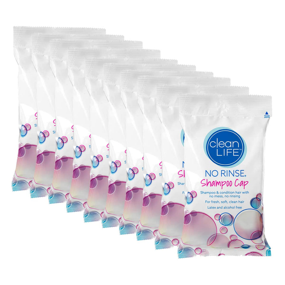 No-Rinse Cleanlife shampoo cap 10-pack for in-bed hair washing and care