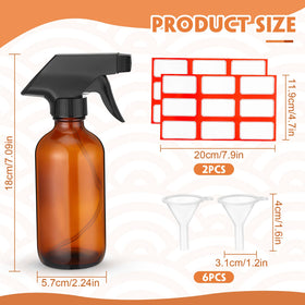 Norme amber glass spray bottle with included funnels for spill-free filling.