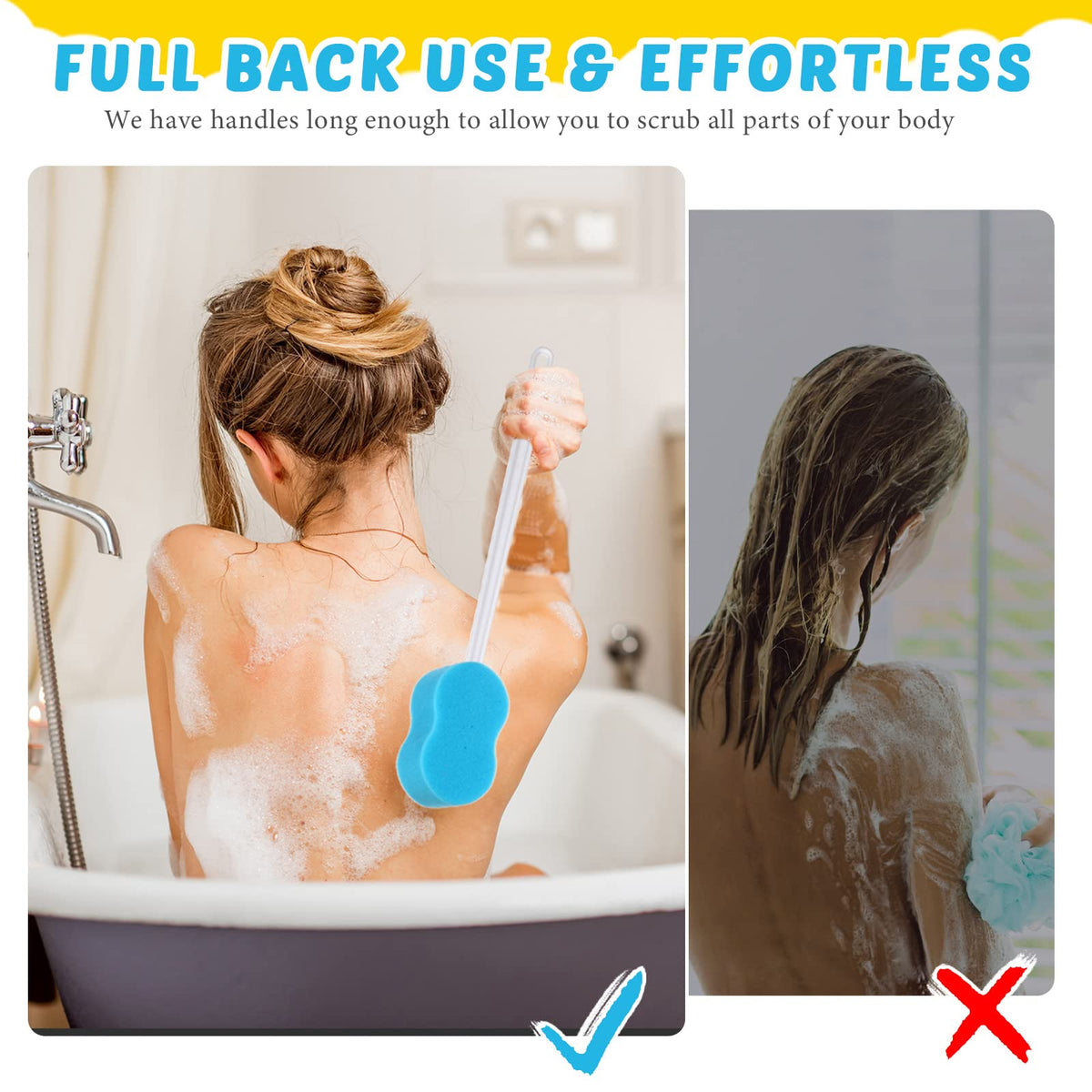 Norme back cleaning stick sponge aids washing difficult-to-reach areas