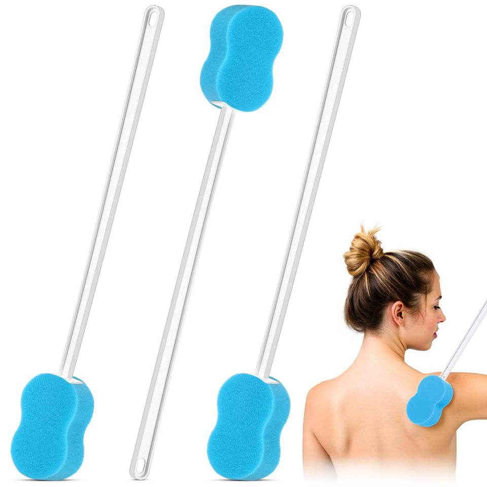 Norme long-handle back sponge extends reach for easy back cleaning