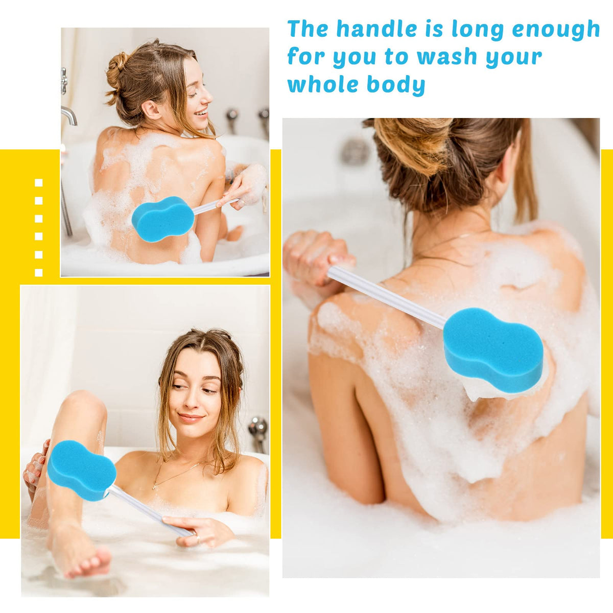 Norme soft sponge with long handle supports thorough back washing