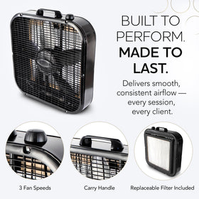 Carrying handle on the Norvell overspray fan for easy transport between locations.