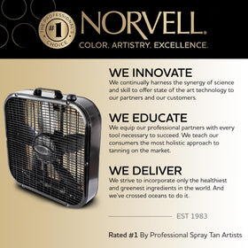 Quiet operation of the Norvell overspray fan in a busy tanning space.