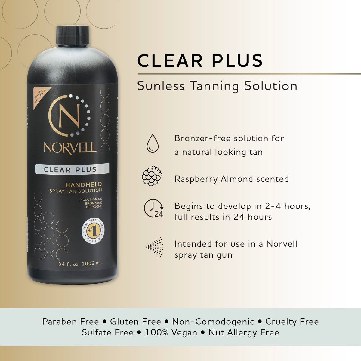 Close-up of Norvell bottle label shows bronzer-free formula and DHA-based color
