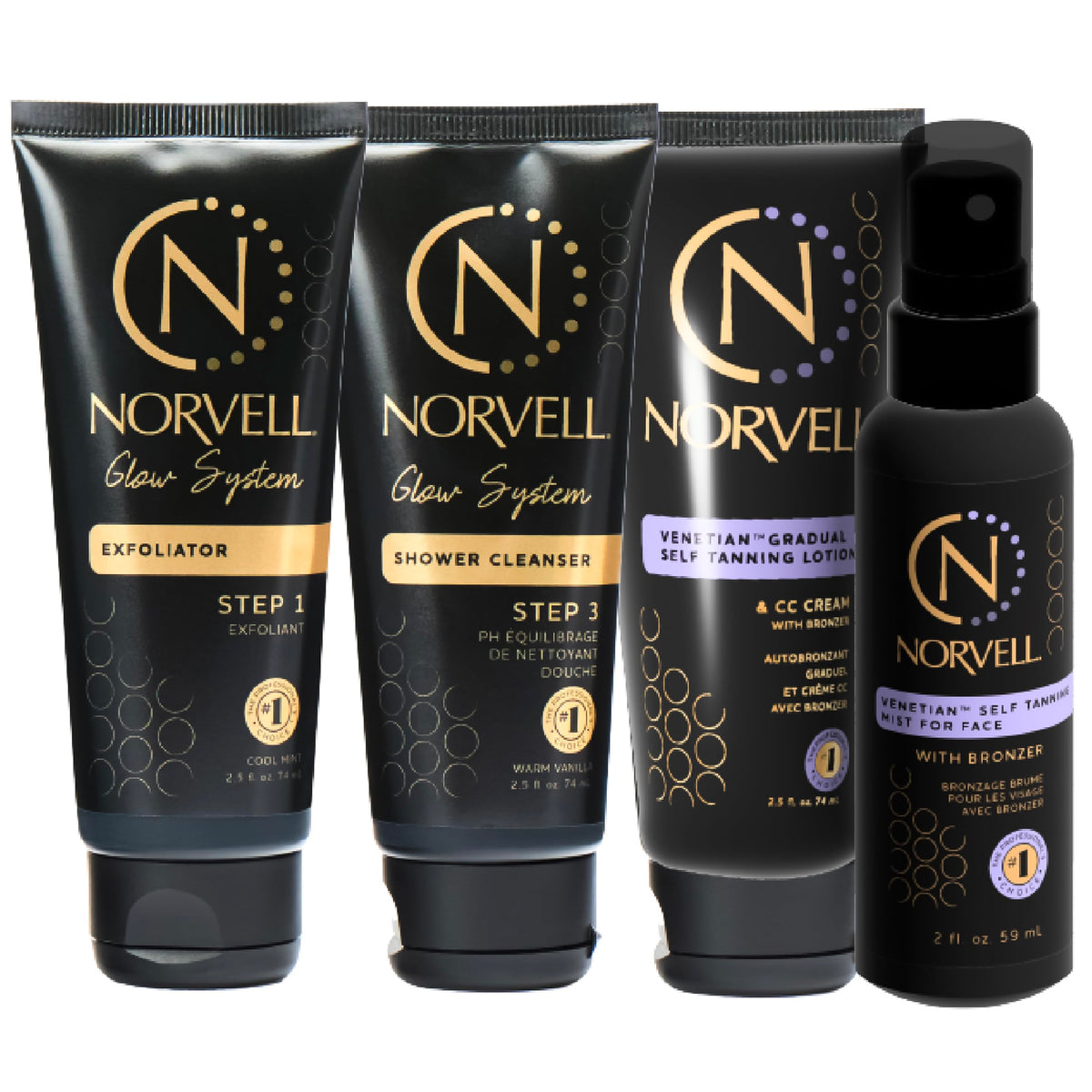 Norvell Renewing Sunless Exfoliator bottle shown for smooth base before tanning