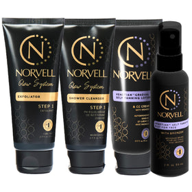 Norvell Renewing Sunless Exfoliator bottle shown for smooth base before tanning