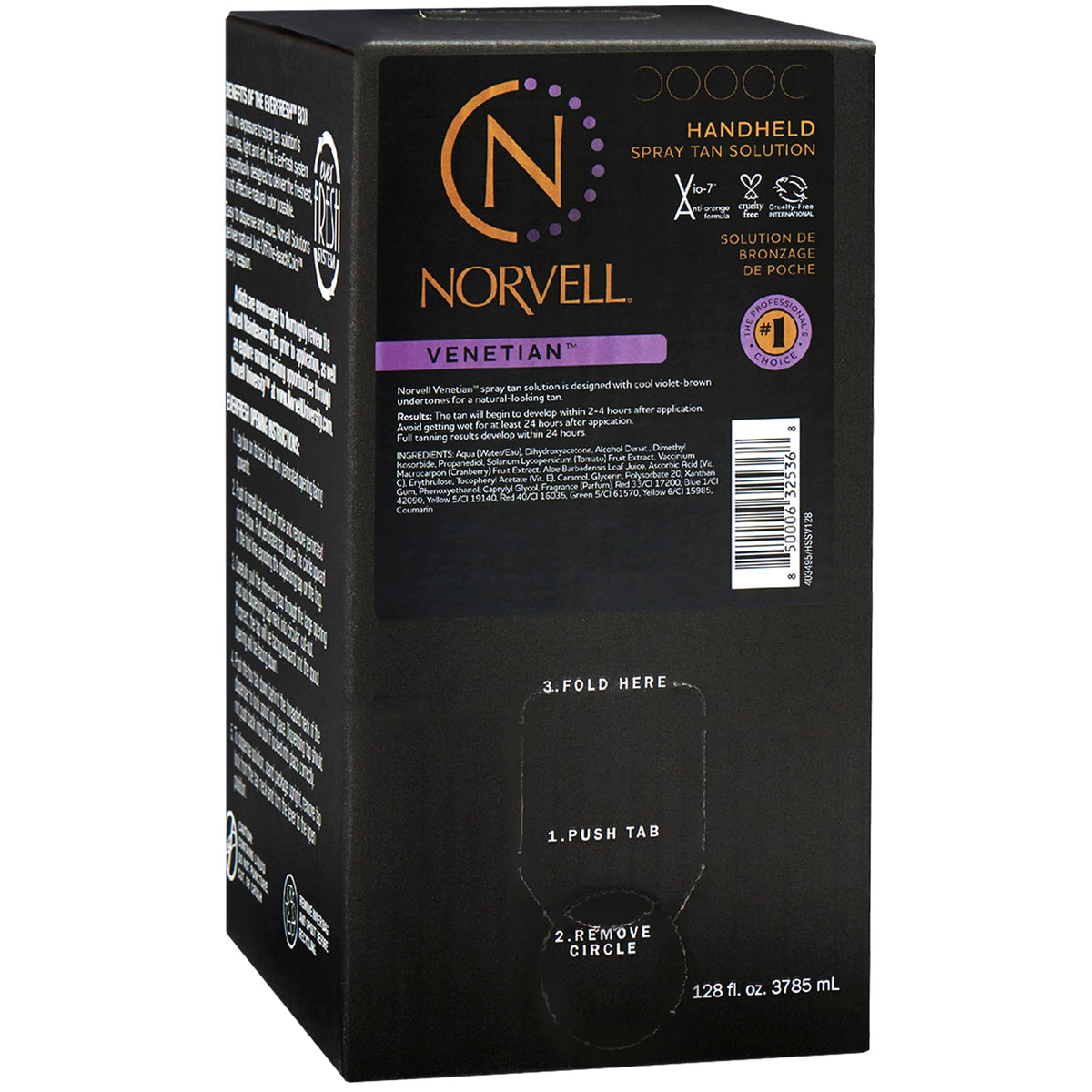 Norvell Venetian gallon bottle front showing premium sunless solution for natural bronze glow