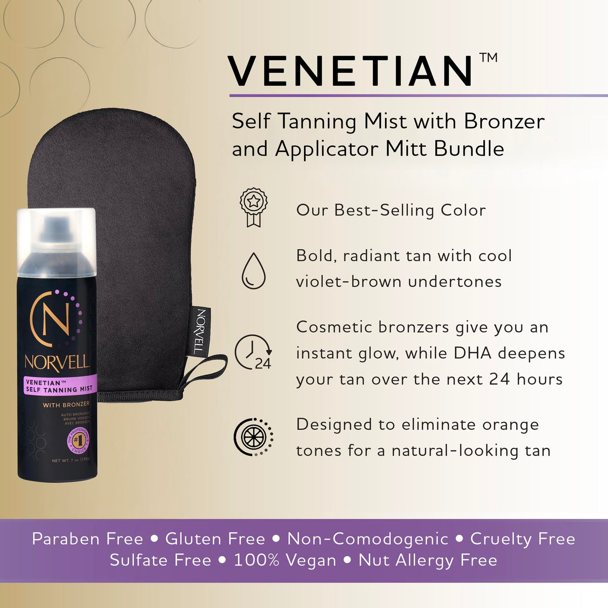 Norvell Venetian self-tanning mist in action for a smooth, airbrushed application.
