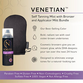 Norvell Venetian self-tanning mist in action for a smooth, airbrushed application.