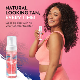 Norvell Wake-Up Tan packaging conveys transfer-free formula reduces staining risk.