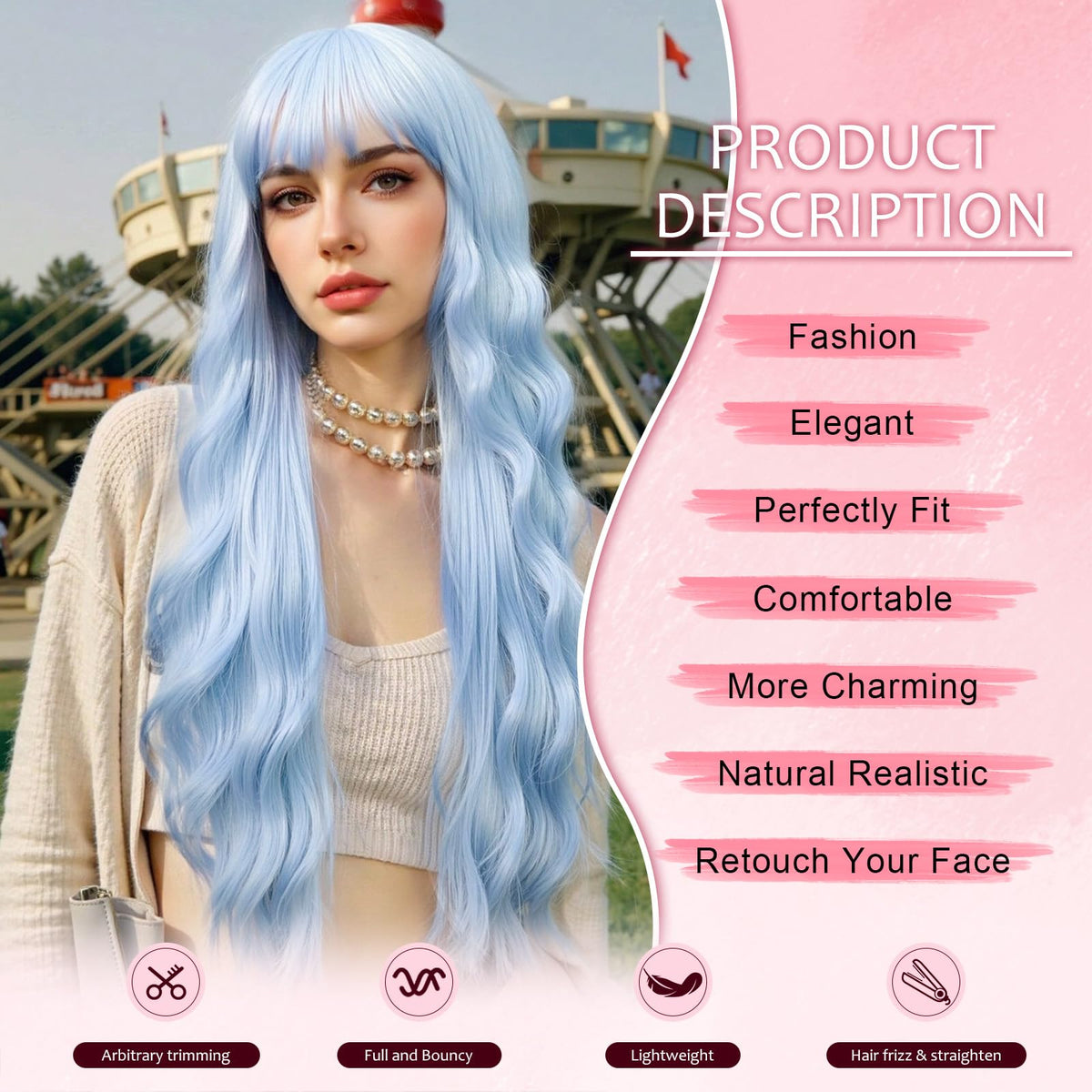 Nostalgia blue wig care friendly and easy to brush