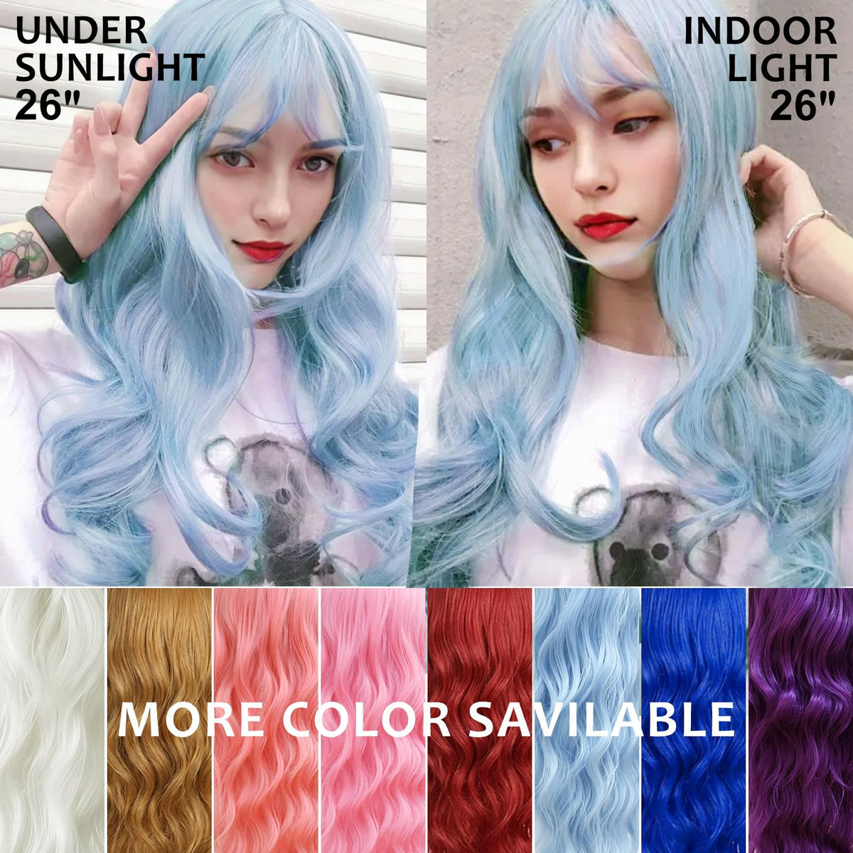 Nostalgia blue wig with soft fluffy finish and natural movement