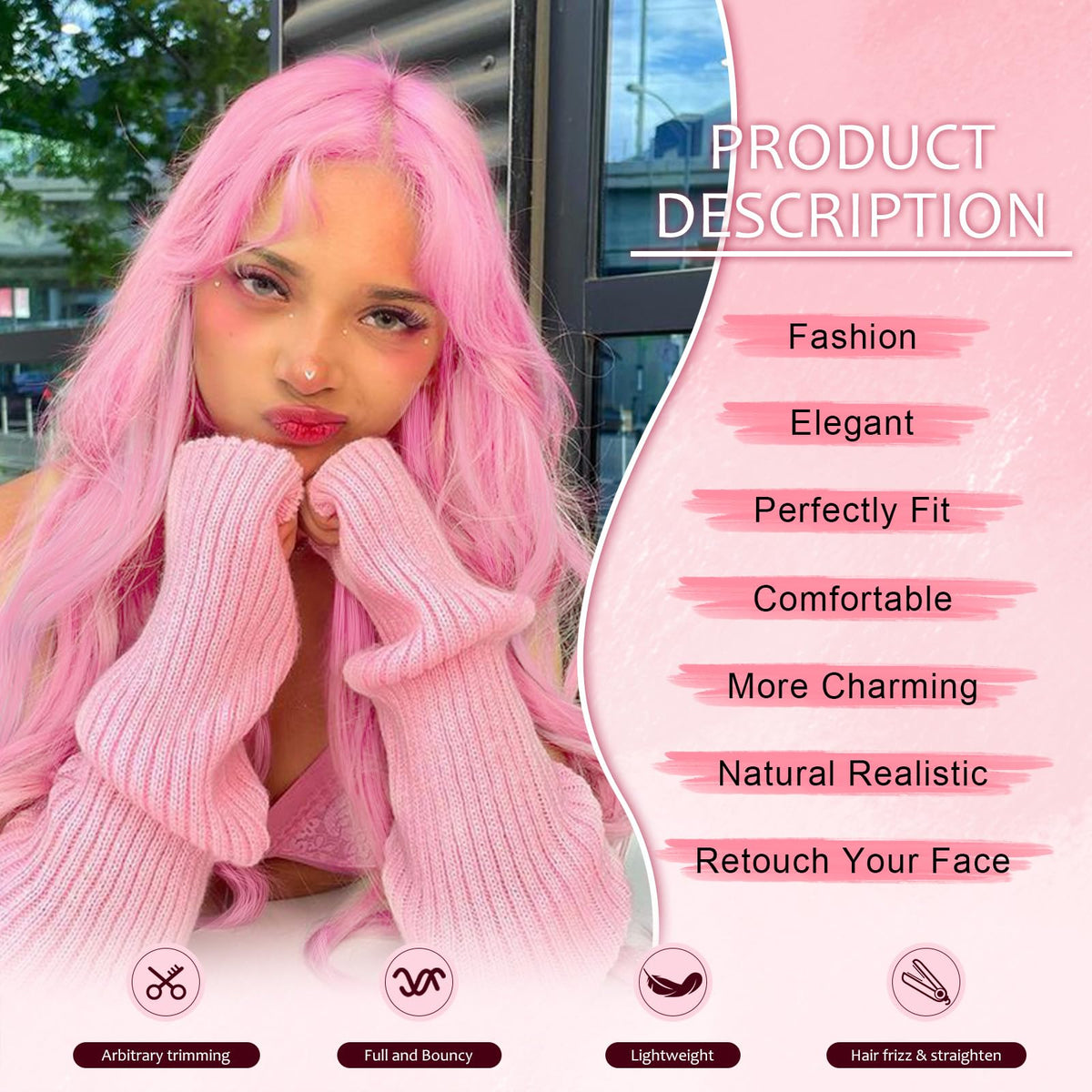 NOSTALGIA daily-use pink wig with adjustable fit and natural movement.