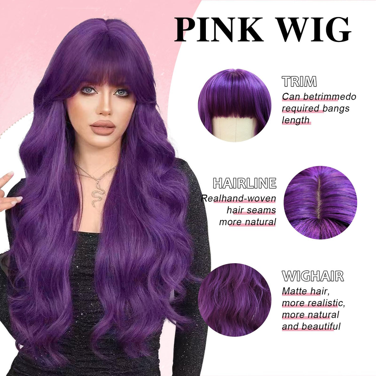 NOSTALGIA purple wig curl detail soft-fluff demonstrates lasting volume