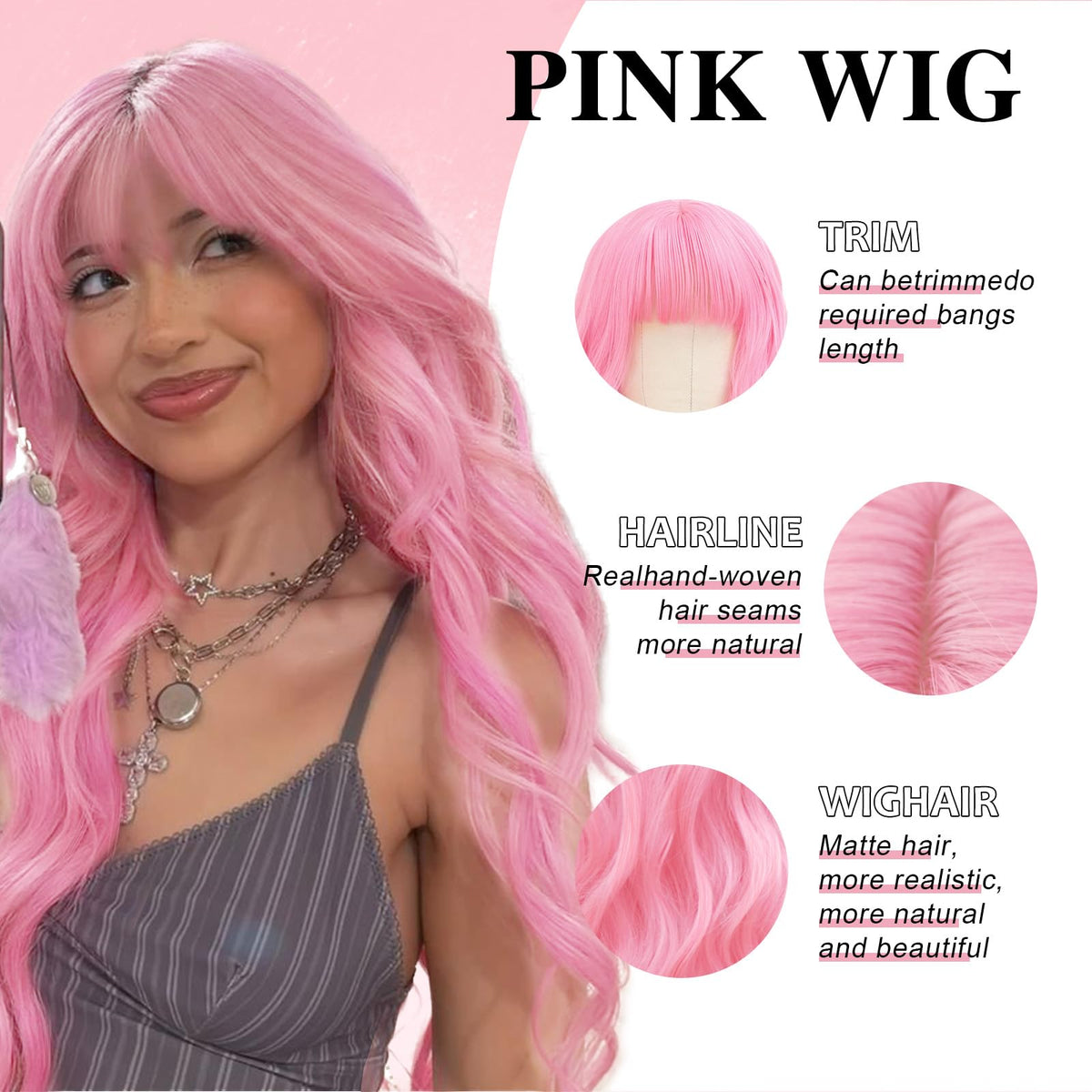 NOSTALGIA soft synthetic pink wig with light, comfortable feel.