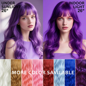 NOSTALGIA purple wig heat-resistant fiber closeup highlights durability