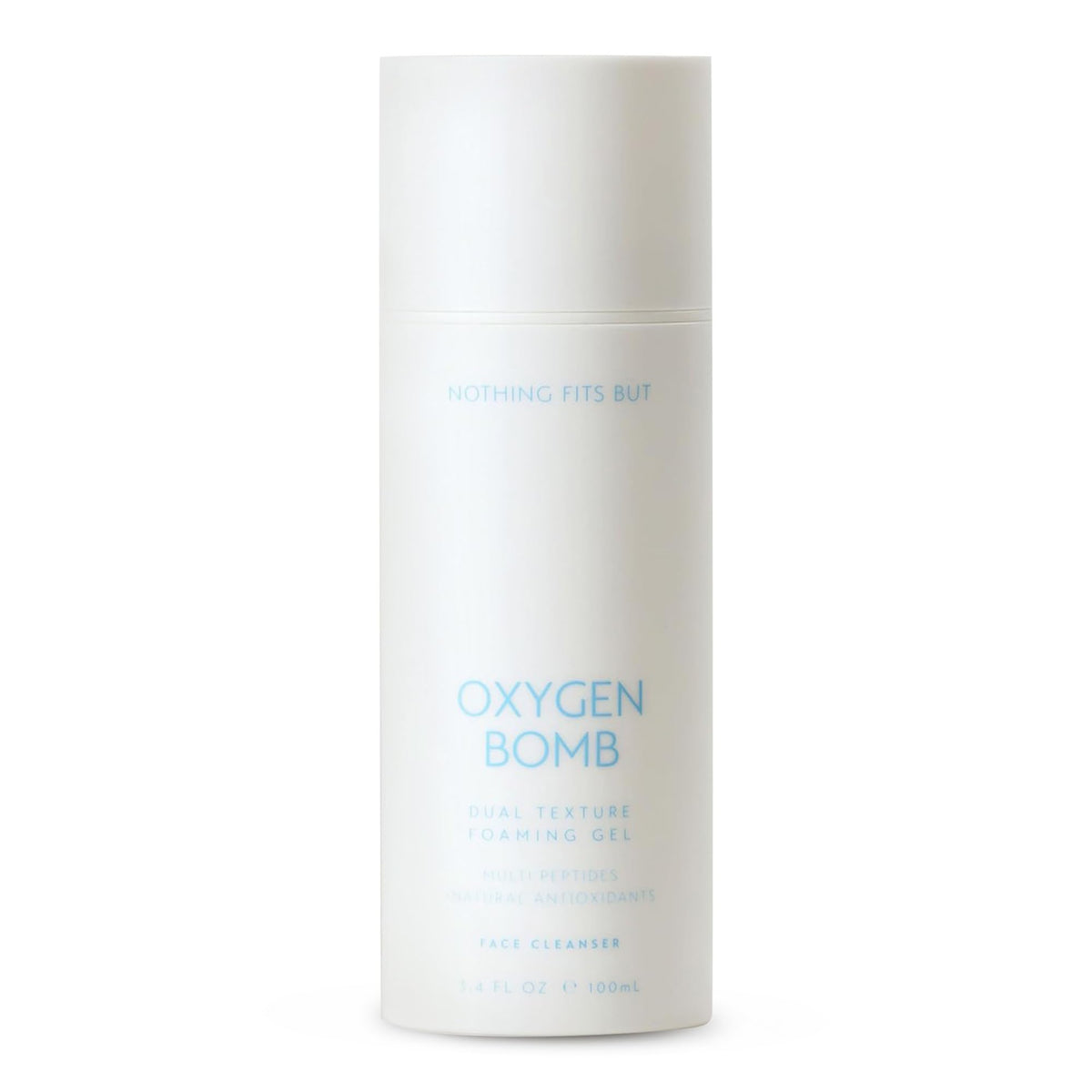 Nothing Fits But Oxygen Bomb foaming gel packaging shows advanced cleansing action for refreshed skin