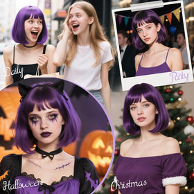 NOTICEME neon purple bob wig stands out for nightlife and photos.